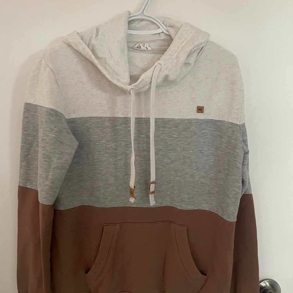 tentree Women's Colorblock Hoodie Sweater - Cream, Gray, Brown